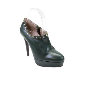Albano Womens Leather Studded Detail Platform Heels Bootie Shoes Green Size 6